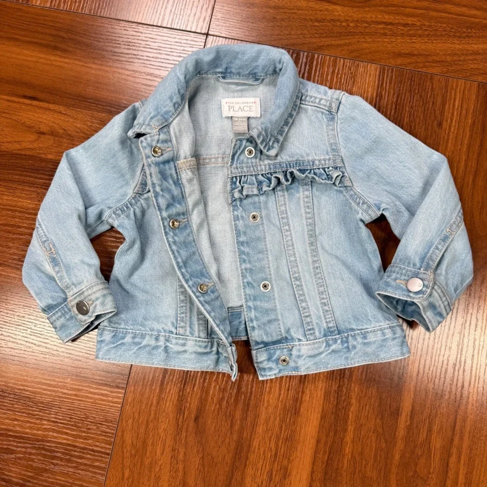 The Children's Place Girls Light Wash Ruffle Denim Jacket 18-24M Light Blue